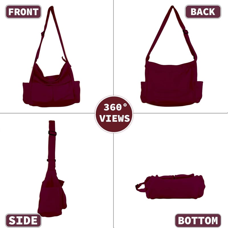 yaucher Store Canvas Messenger Bag Large Hobo Crossbody Bag with Multiple Pockets Casual Shoulder Tote Bag for Women and Men - Image 3